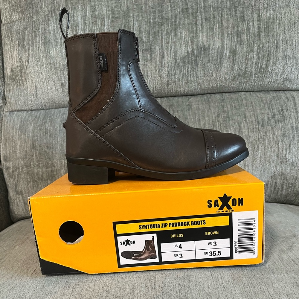 Saxon zip paddock boot, girls size 4, brown, like new